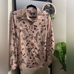 PINK PARIS BUTTON UP BLOUSE.